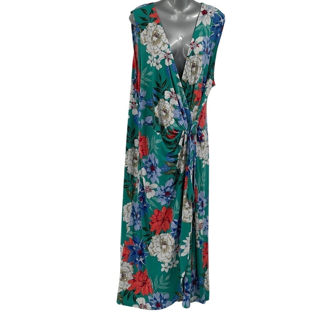 Lane Bryant Wrap Dress Midi Women's Plus 22/24 Sleeveless Floral Green New